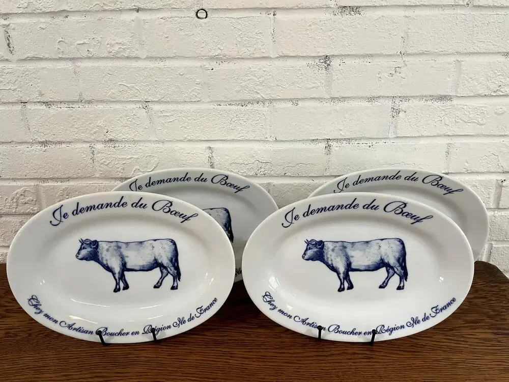 Williams Sonoma Je Demande du Boeuf Oval Serving Platters Lot 4 French Butcher